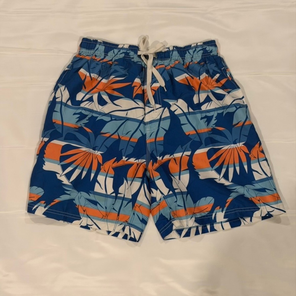 Cromer Resortwear Swim Trunks Mens M Blue Orange Tropical Floral Shorts Beach‎